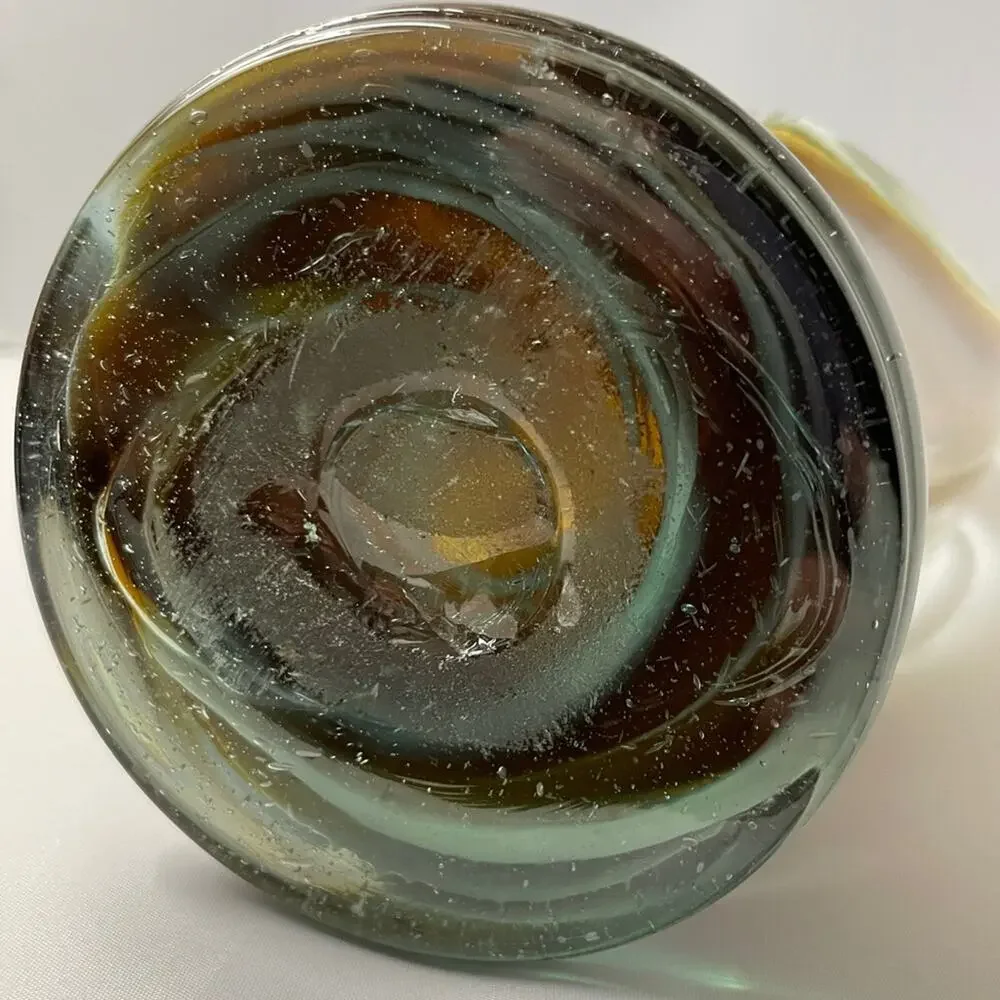 Hand Blown Stretch Art Glass Basket Vase MCM Amber Brown 11" - Picture 9 of 11
